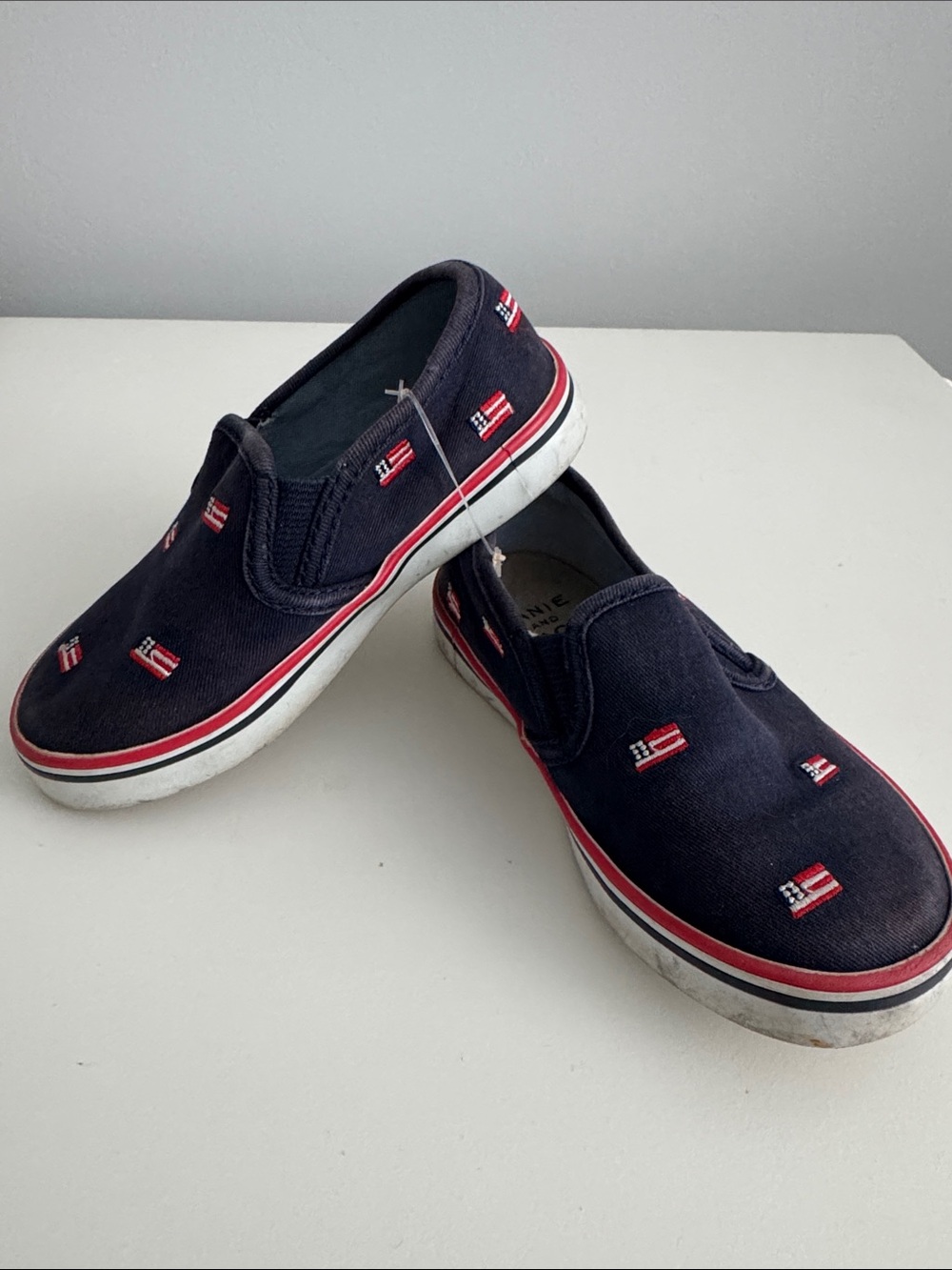 Janie and Jack Navy American Flag Slip-On Canvas Loafers size 8 toddler